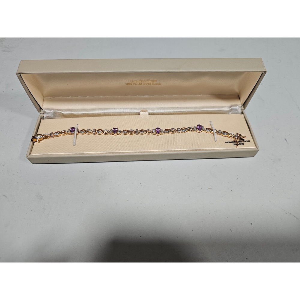 Genuine Amethyst Diamond 18K Gold over Brass Infinity Link Tennis Bracelet